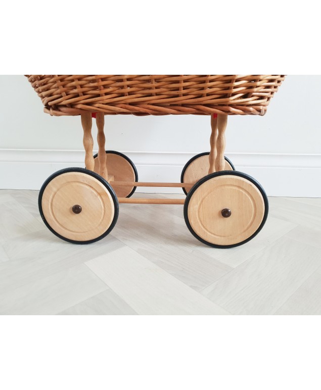 E-Wicker Landau-Poussette Pour Poupée En Osier Beige - 58x32x45 Cm - Cadeau Enfant
